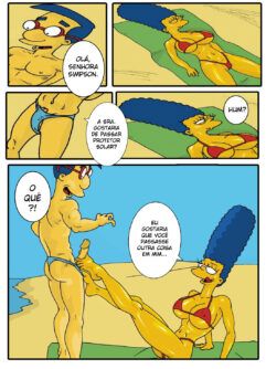 Milhouse comendo Marge na praia