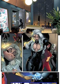 Black Cat, Gwen Stacy e Jessica Drew brincando de pega ladrão
